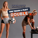 UnderAustin performance period undershorts, The Train & Play Double bundle, with football training and game-day imagery