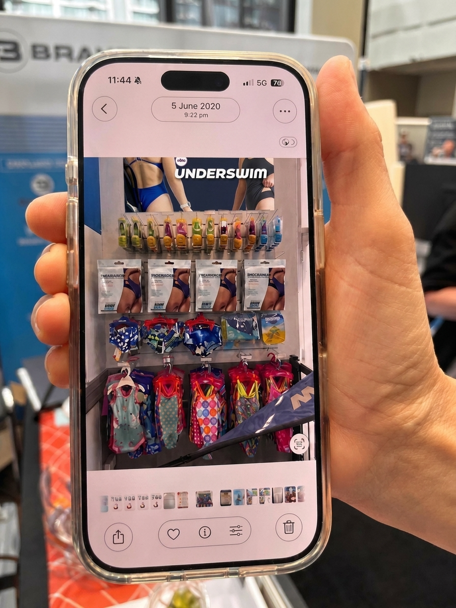 UnderSwim products displayed within an existing swimwear merchandising wall